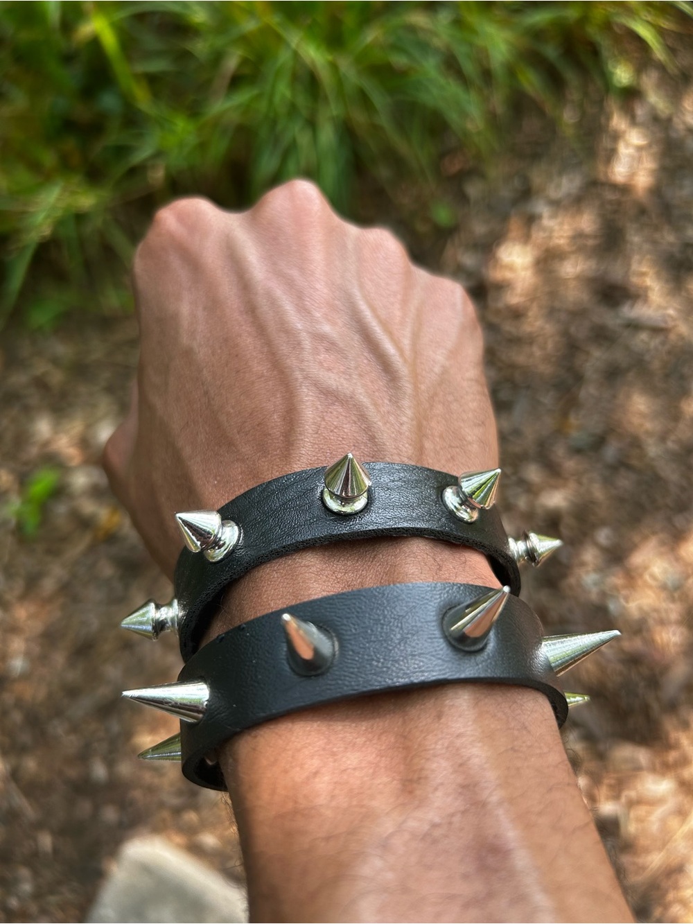 2 pcs Gothic  Spike faux leather punk bracelet emo Rivets Cuff Black